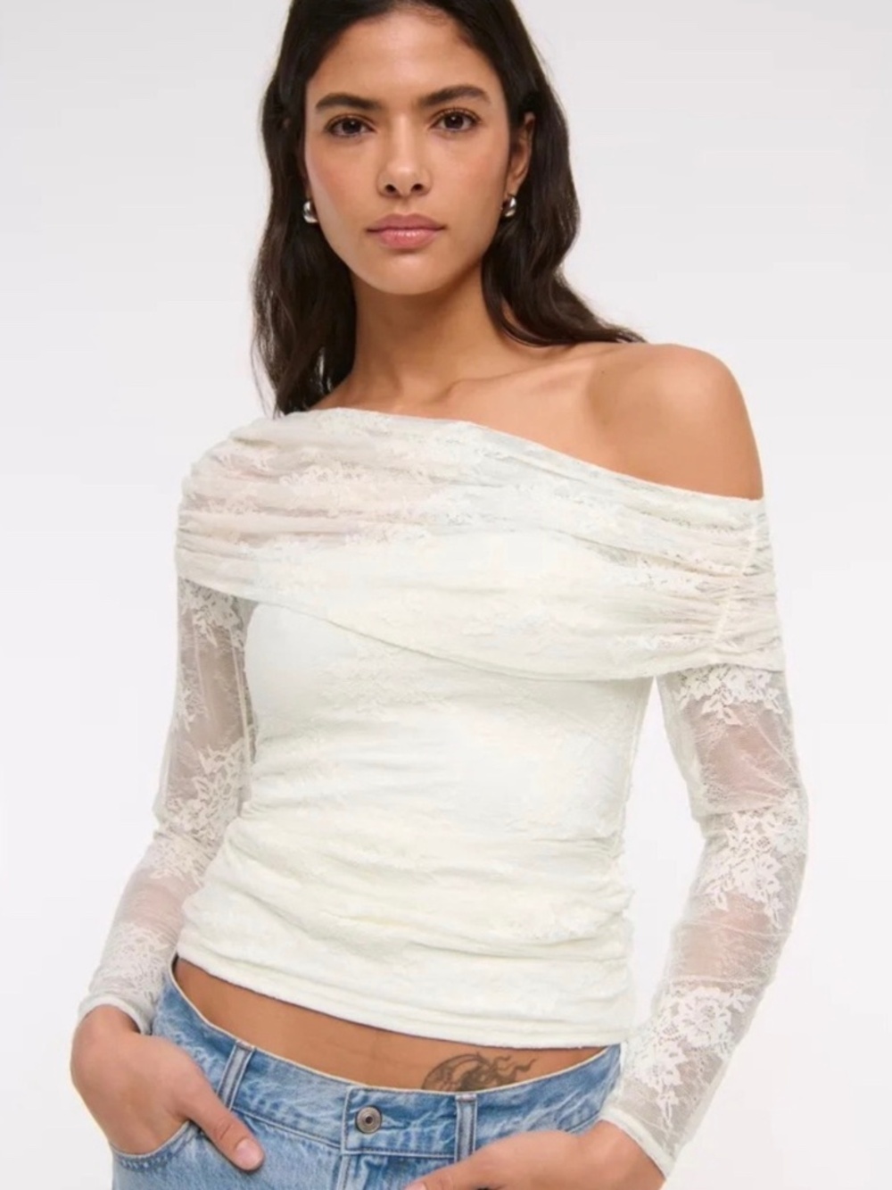 Abercrombie & Fitch Lace Asymmetrical Foldover Long Sleeve